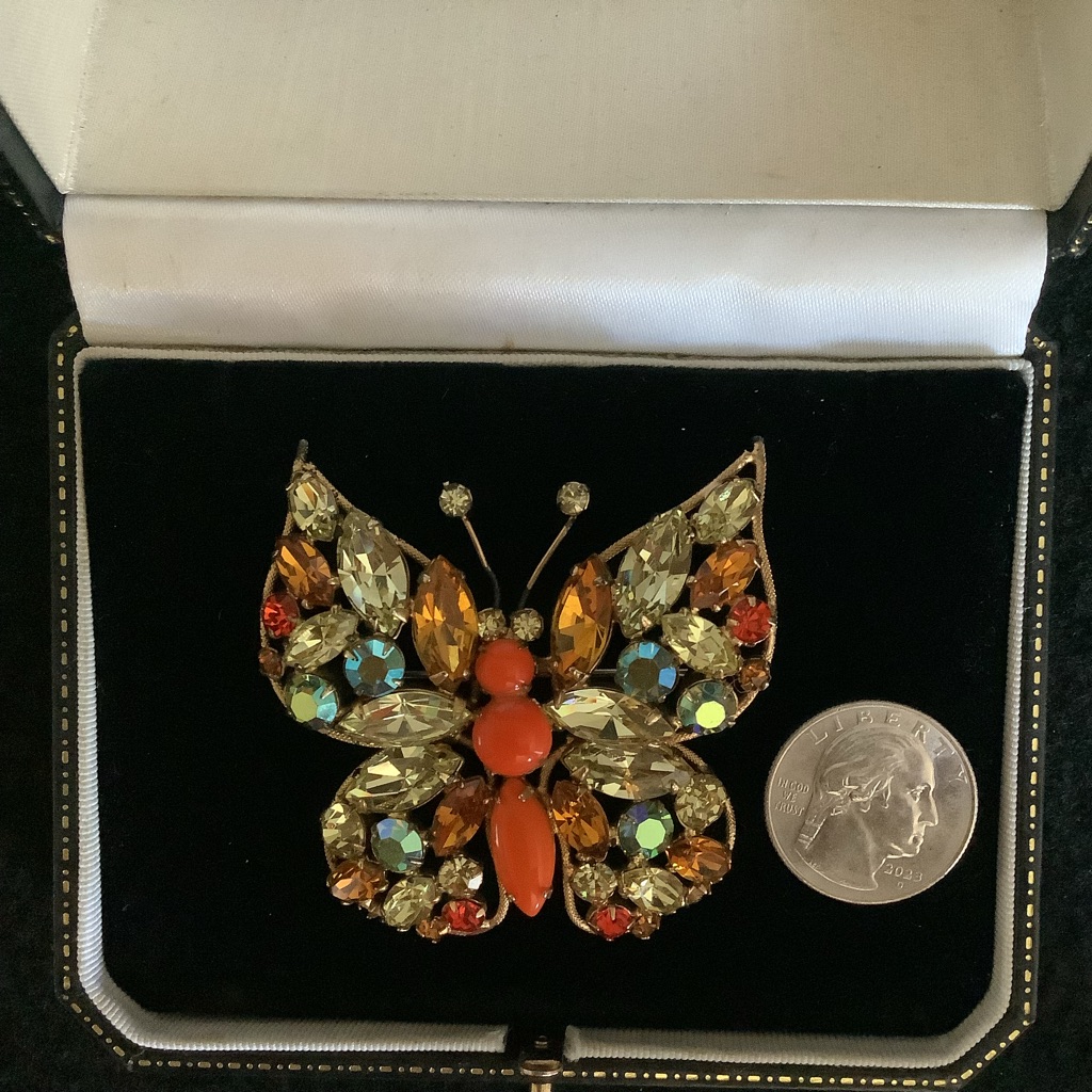 Vintage Regency Rhinestone Butterfly Brooch